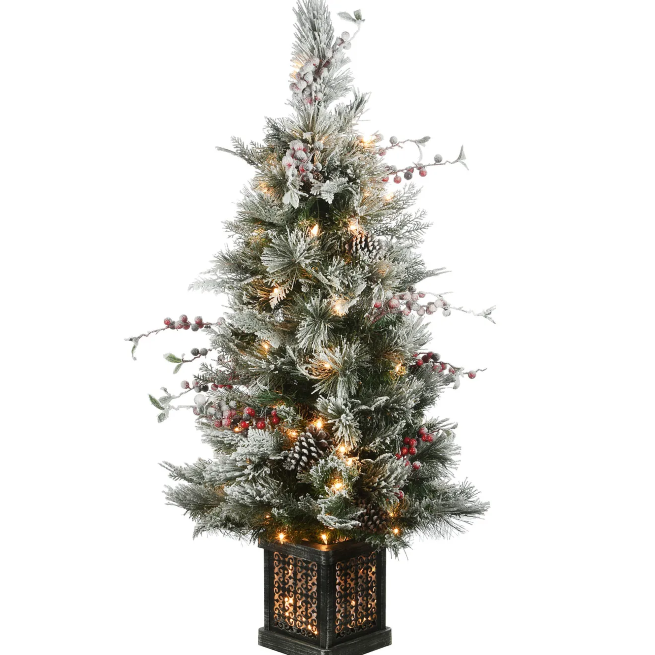 Online 4 ft. Pre-Lit Snowy Bedford Pine Tree with Clear Lights Pre-Lit|Entrance