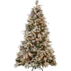 Online 7.5 ft. Pre-Lit Snowy Bedford Pine Tree with Clear Lights Full|Pre-Lit