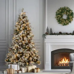 Online 7.5 ft. Pre-Lit Snowy Bedford Pine Tree with Clear Lights Full|Pre-Lit