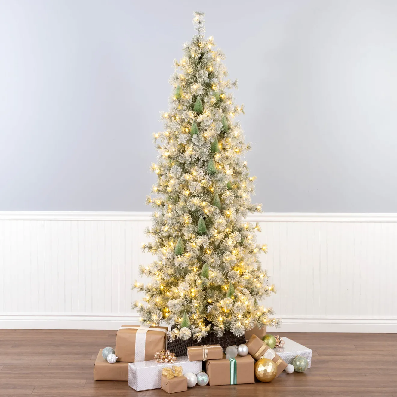 7.5 ft. Pre-Lit Snowy Bottle Brush Slim Tree with Clear Lights Slim|7 To 7.5 Feet