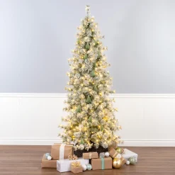 7.5 ft. Pre-Lit Snowy Bottle Brush Slim Tree with Clear Lights Slim|7 To 7.5 Feet