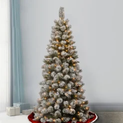 Sale 7.5 ft. Pre-Lit Snowy Bristle Pine Slim Tree with Clear Lights Slim|Pre-Lit