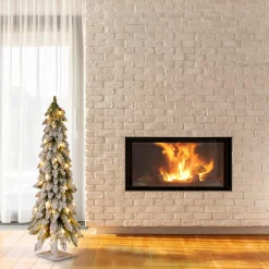 Hot 3 ft. Pre-Lit Snowy Downswept Forest Tree with Clear Lights Full|Pre-Lit