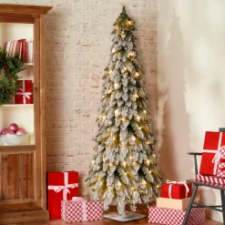 5 ft. Pre-Lit Snowy Downswept Forest Slim Tree with Clear Lights Slim|Pre-Lit