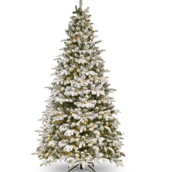 Discount 9 ft. Pre-Lit Snowy Everest Fir Medium Tree with Clear Lights Medium|Pre-Lit