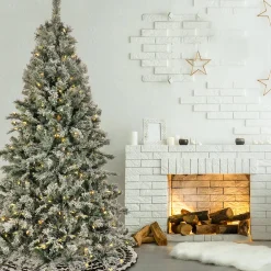 Clearance 7.5 ft. Pre-Lit Snowy Harwich Tree with PowerConnect Dual Colored LED Lights Full|7 To 7.5 Feet