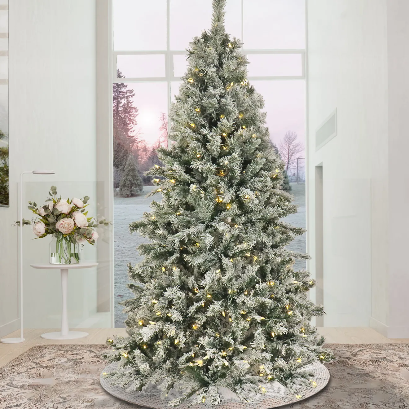 Sale 9 ft. Pre-Lit Snowy Harwich Hinged Tree with PowerConnect Warm White LED Lights Full|9 To 9.5 Feet