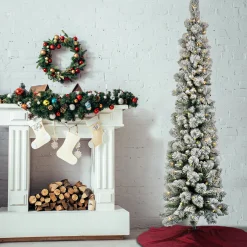 Outlet 7 ft. Pre-Lit Snowy Methow Pencil Slim Tree with LED Lights Slim|Pre-Lit