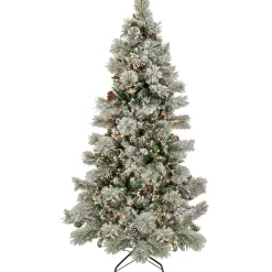 Hot 7.5 ft. Pre-Lit Snowy Yorkshire Tree with Clear Lights Pre-Lit|Full