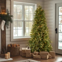 Sale 6.5 ft. Pre-Lit Tiffany Fir Slim Tree with Clear Lights PE Branch Tips Slim|Pre-Lit