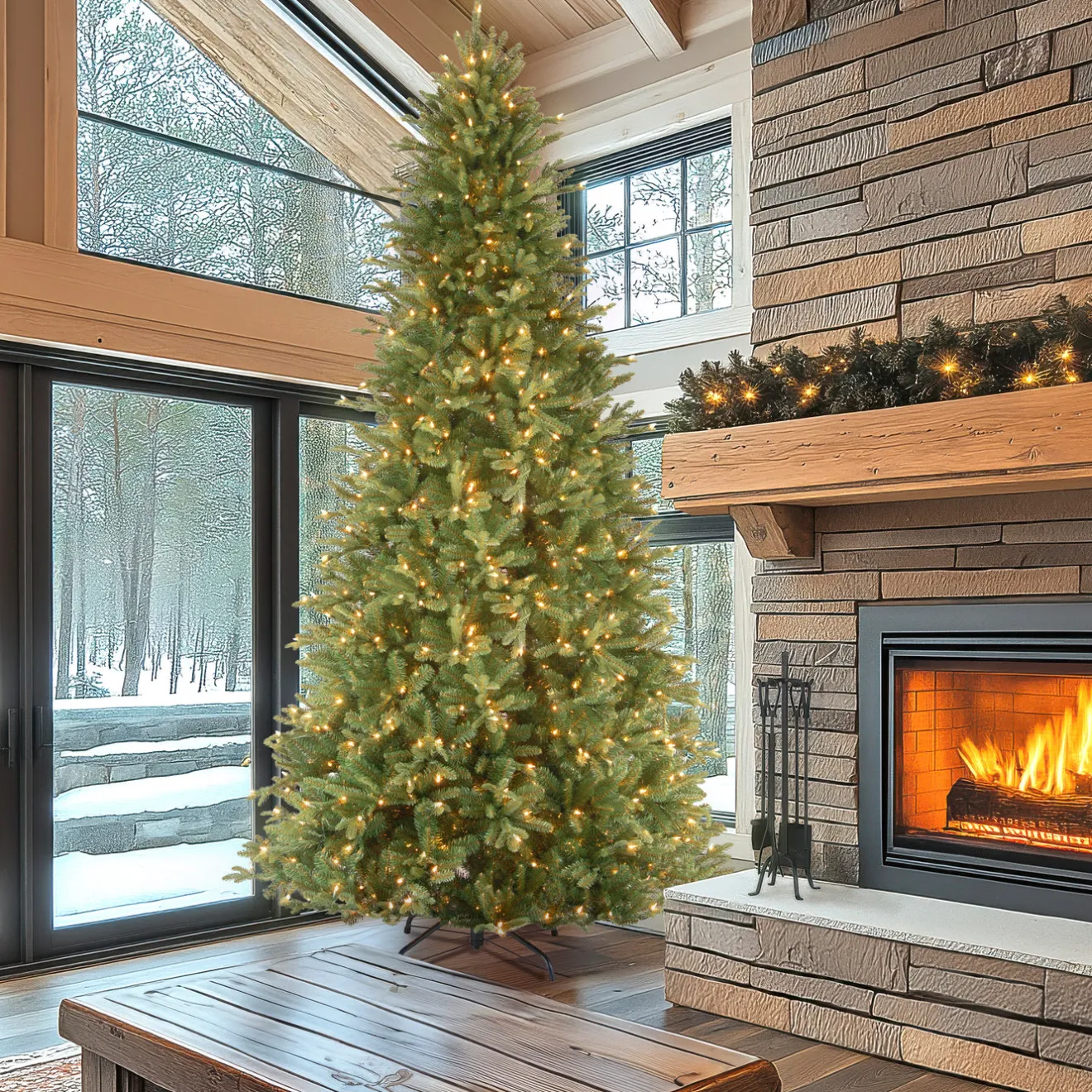 Online 12 ft. Pre-Lit Tiffany Fir Slim Tree with Clear Lights Pre-Lit|12 Feet And Taller