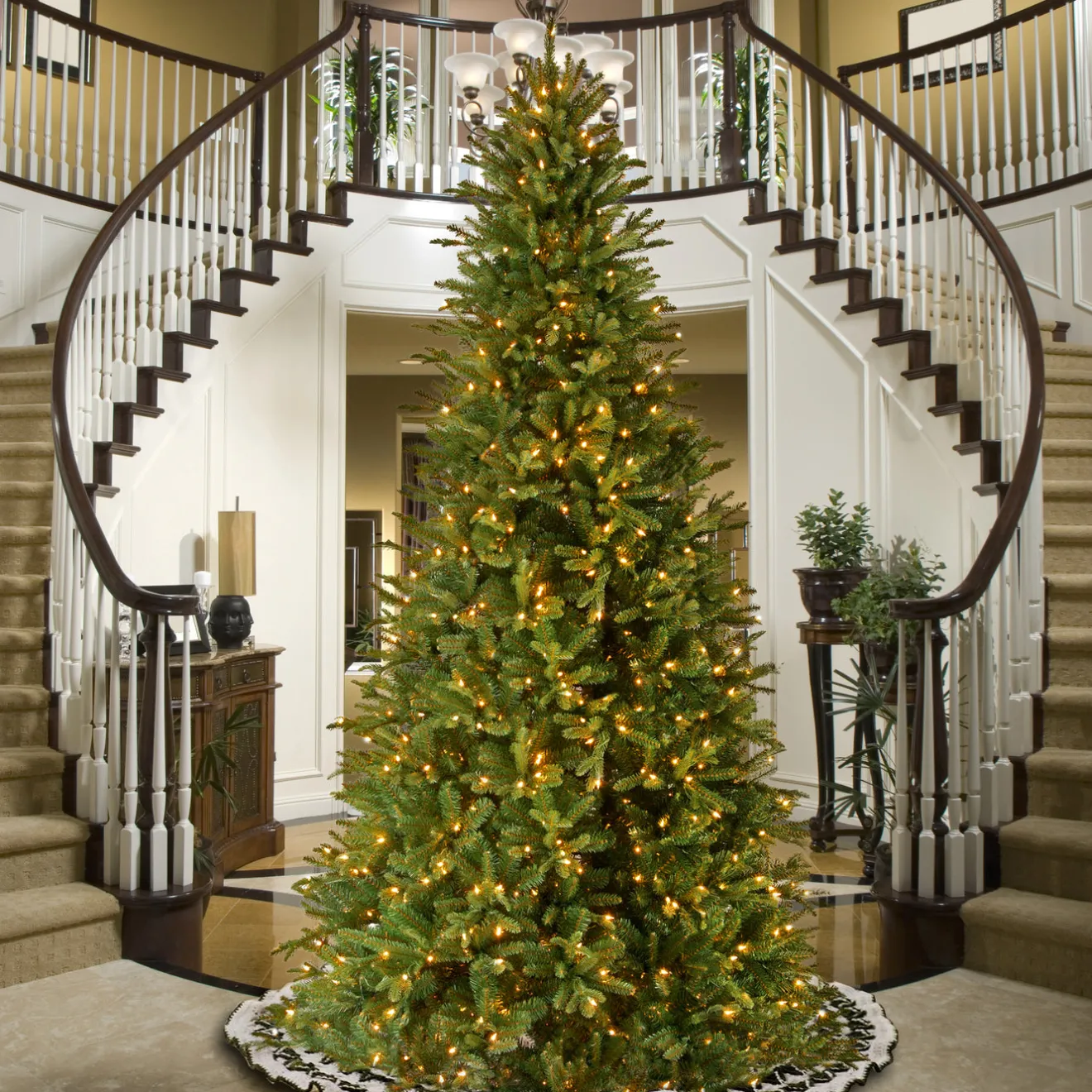 Online 12 ft. Pre-Lit Tiffany Fir Slim Tree with Clear Lights Pre-Lit|12 Feet And Taller