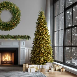 Discount 10 ft. Pre-Lit Tiffany Fir Slim Tree with Clear Lights Slim|Pre-Lit