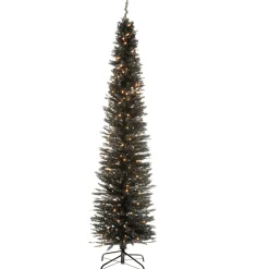7 ft. Pre-Lit Tinsel Collection Black Tree with Clear Lights Slim|Pre-Lit