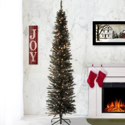 7 ft. Pre-Lit Tinsel Collection Black Tree with Clear Lights Slim|Pre-Lit
