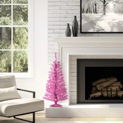 Discount 4 ft. Pre-Lit Tinsel Collection Pink Tree with Clear Lights Slim|Pre-Lit
