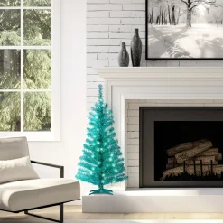 Online 4 ft. Pre-Lit Tinsel Collection Turquoise Tree with Clear Lights Full|Pre-Lit