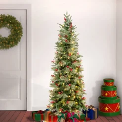 Sale 6 ft. Pre-Lit Virginia Pine Mixed Slim Tree with Warm White LED Lights Slim|Pre-Lit