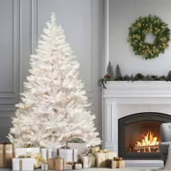 7.5 ft. Pre-Lit Winchester Pine White Tree with Clear Lights and Silver Glitter Full|Pre-Lit
