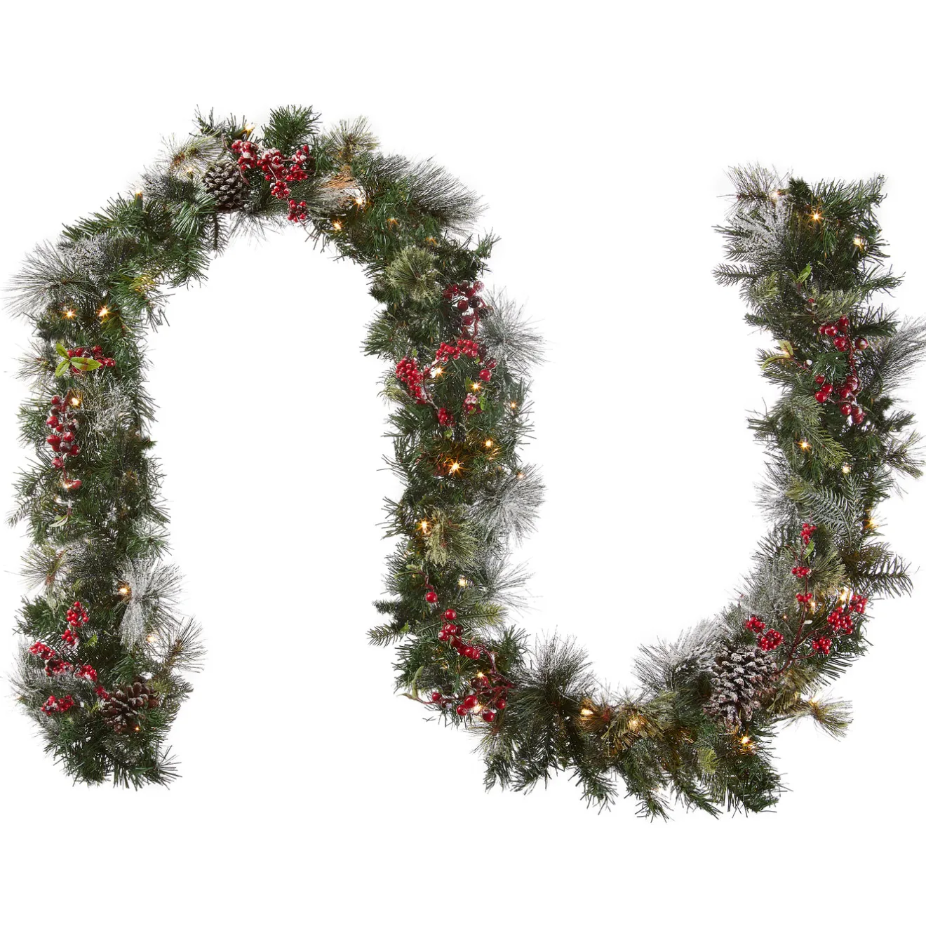 Outlet 9 ft. Pre-Lit Wintry Berry Garland with Clear Lights, Plug-In Pre-Lit Christmas Garlands|7-10 Feet Christmas Garlands
