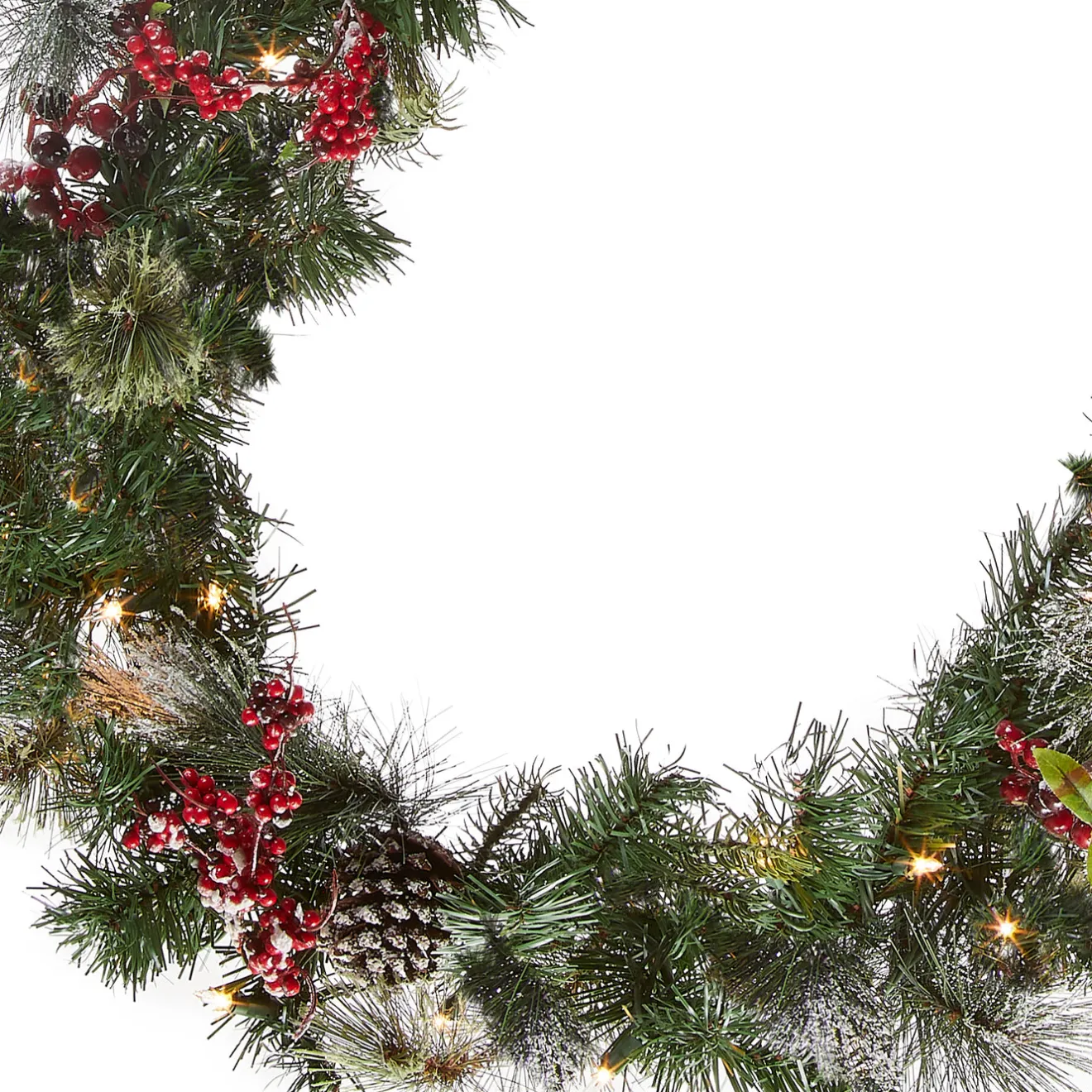 Outlet 9 ft. Pre-Lit Wintry Berry Garland with Clear Lights, Plug-In Pre-Lit Christmas Garlands|7-10 Feet Christmas Garlands