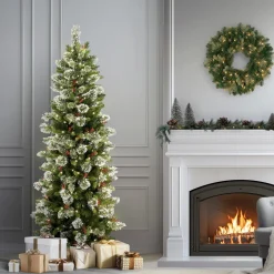 Hot 7.5 ft. Pre-Lit Wintry Pine Slim Tree with Clear Lights Slim|Pre-Lit