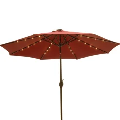 Clearance 9 ft. Red Umbrella with Solar Power LED Lights Patio Furniture