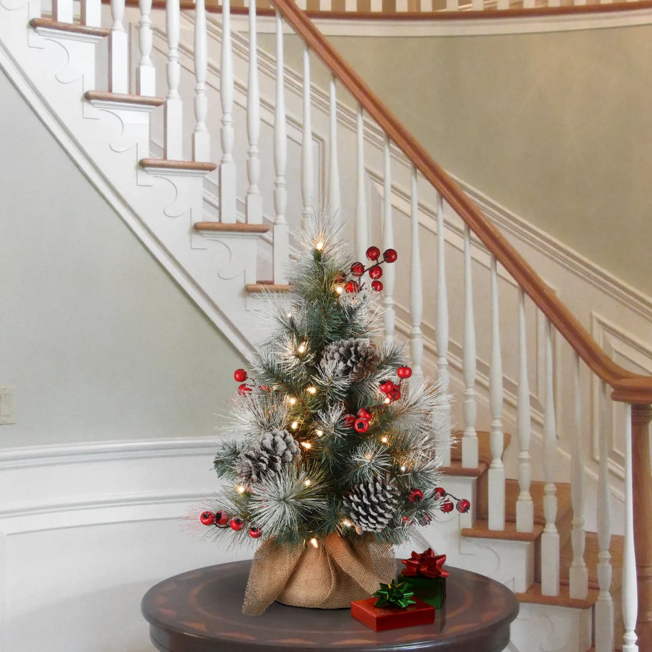 Online 2 ft. Snowy Glacier Pine Tree with Warm White LED Lights Tabletop|Under 5 Feet