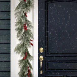Hot 8 ft. Snowy Pine Berry Plastic Garland Unlit Christmas Garlands|7-10 Feet Christmas Garlands