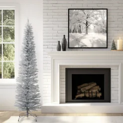 Outlet 6 ft. Tinsel Collection Silver Tree Slim|Pre-Lit