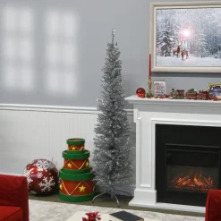 Outlet 6 ft. Tinsel Collection Silver Tree Slim|Pre-Lit