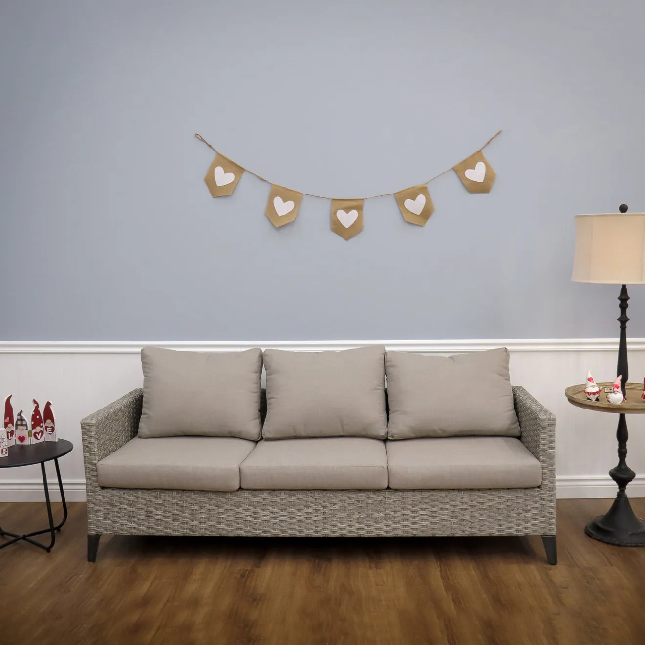 New 6 ft. Valentine's Jute Garland with Natural & White Hearts Decorations