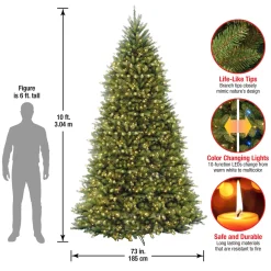 Clearance 10 ft.Pre-Lit Dunhill Fir Tree with PowerConnect Dual Color LED Lights Full|Pre-Lit