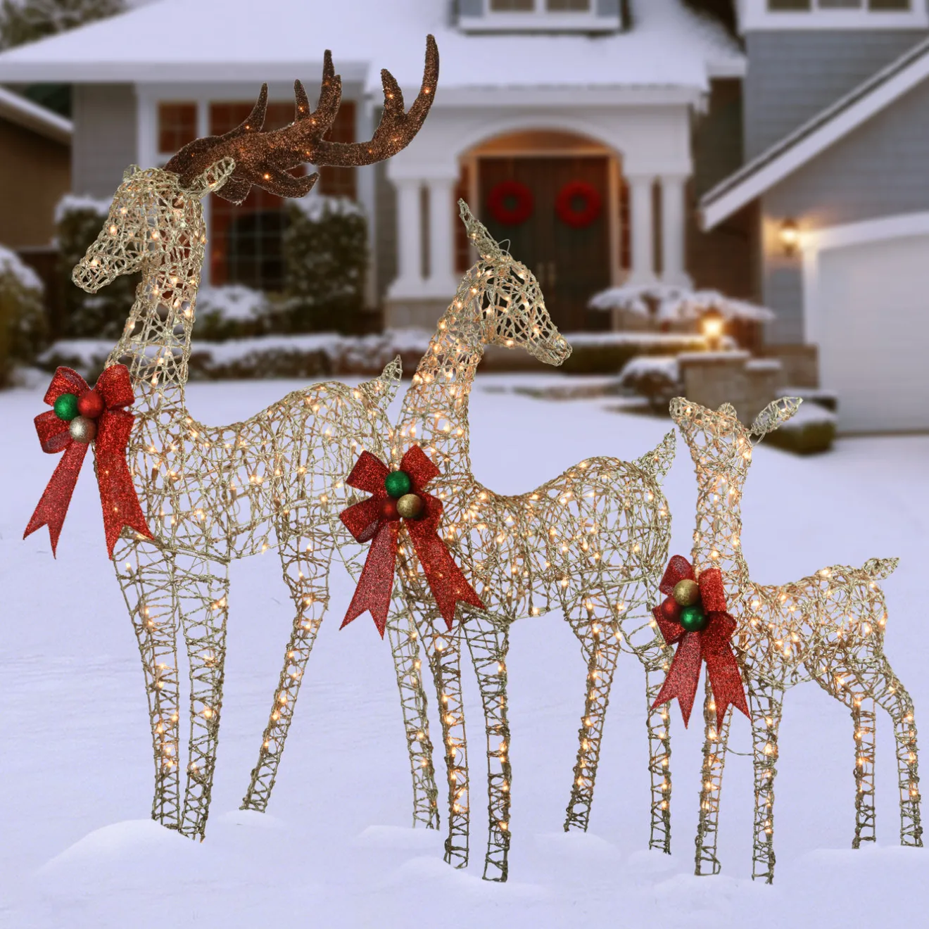 Hot 60 in., 52 in. and 36 in. Champagne Glitter Deer Family with 370 Warm White LED Lights Yard Decorations