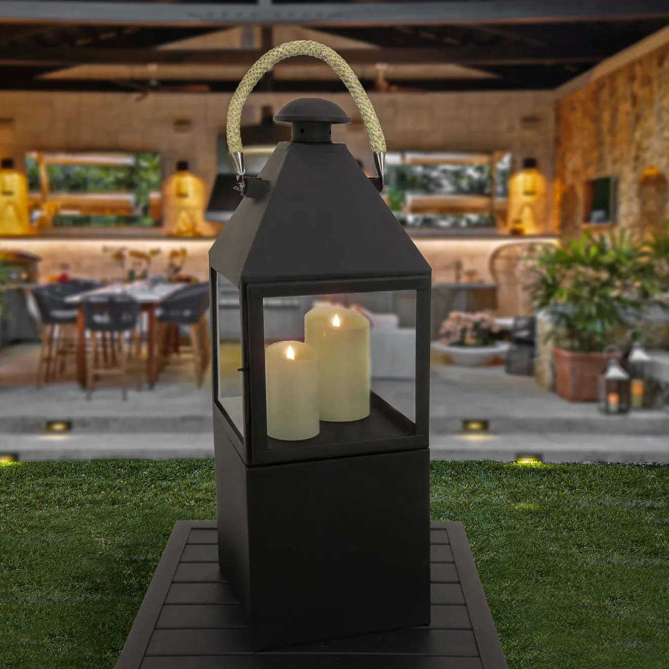New 29 in. Matte Black Finish Enclosed Glass Outdoor Lantern Candleholder Outdoor Lighting