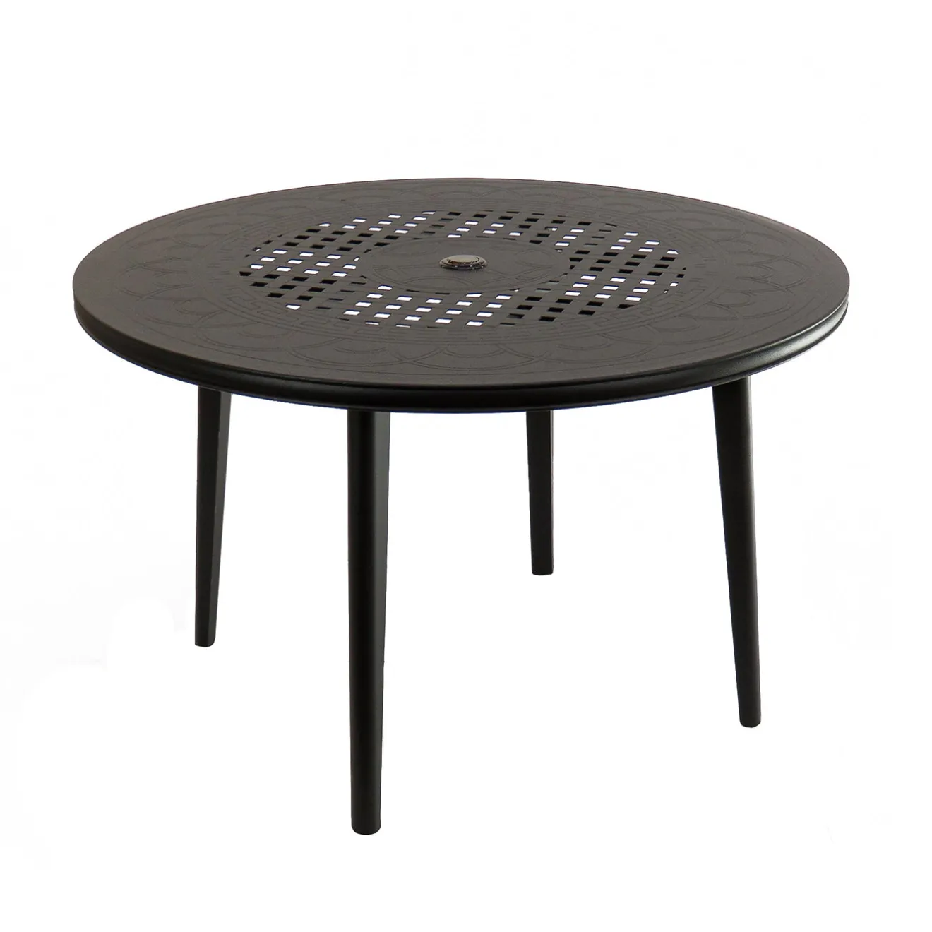 Clearance 48 in. All Weather Round Dining Table, Black Finish, Cast Aluminum, Darby Collection Patio Furniture