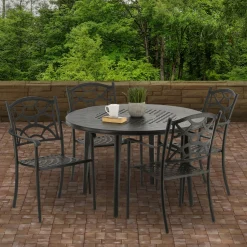 Clearance 48 in. All Weather Round Dining Table, Black Finish, Cast Aluminum, Darby Collection Patio Furniture
