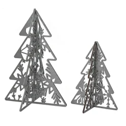 Hot 10 in. and 7 in. Silver Christmas Trees Table Decor, Lightweight Wood, Set of 2 Decorative Accents