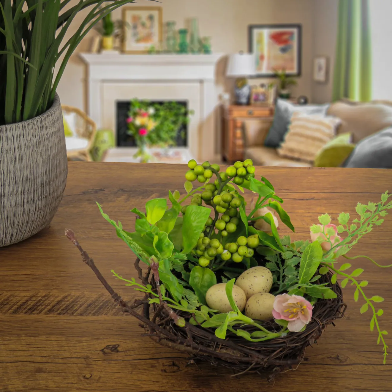 New 6 in. Blossom Bird's Nest Table Decoration Decorated with Easter Eggs Table Decorations