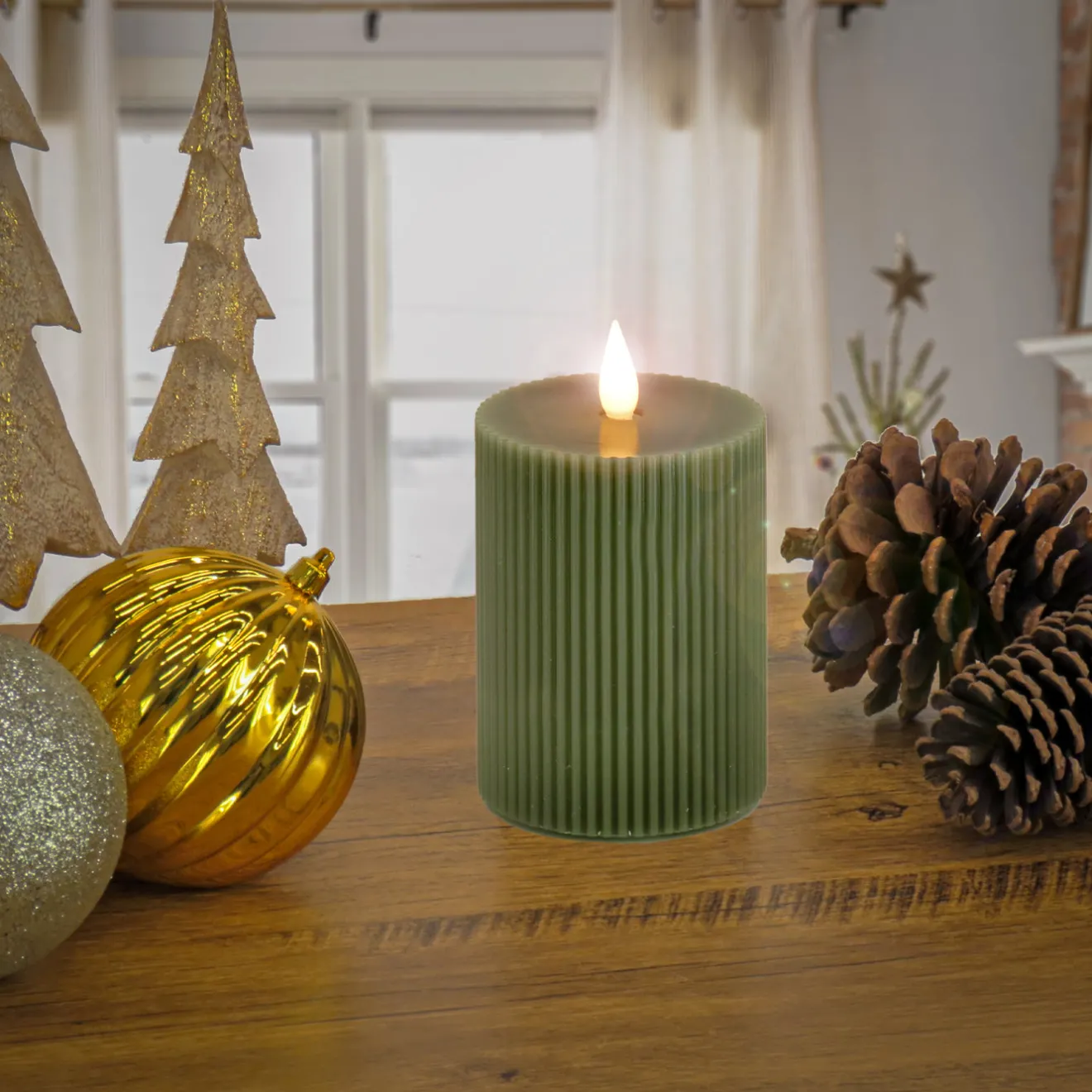 5 in. by 9 in. HGTV Home Collection Flameless Georgetown Pillar Candle, Dk Green Decorative Accents