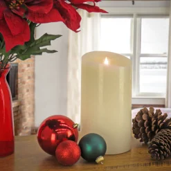 5 in. by 9 in. HGTV Home Collection Flameless Heritage Pillar Candle, Ivory Decorative Accents