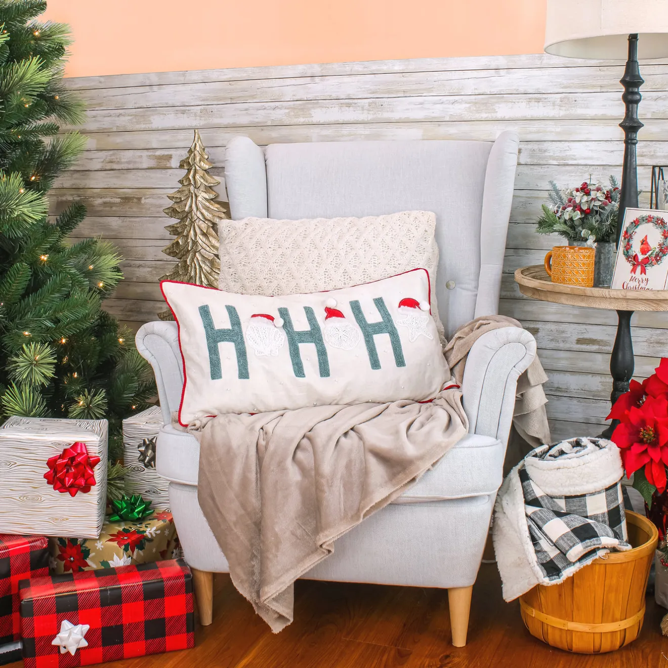 Discount 14 in. by 26 in. HGTV HO HO HO Pillow with Embroidery Pillows & Throws