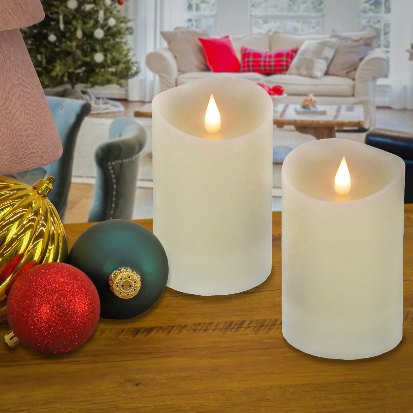 Hot 2 in. by 5 in. HGTV Home Collection Flameless Heritage Pillar Candle Pair, Ivory Decorative Accents