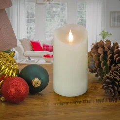 Online 3 in. by 7 in. HGTV Home Collection Flameless Heritage Pillar Candle, Ivory Decorative Accents