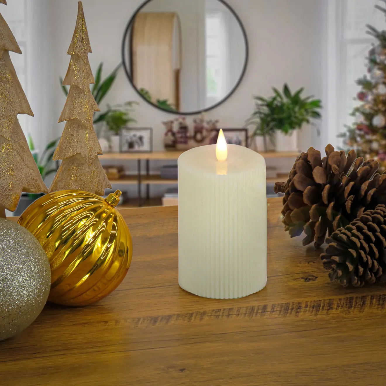 3 in. by 7 in. HGTV Home Collection Flameless Georgetown Pillar Candle, Ivory Decorative Accents