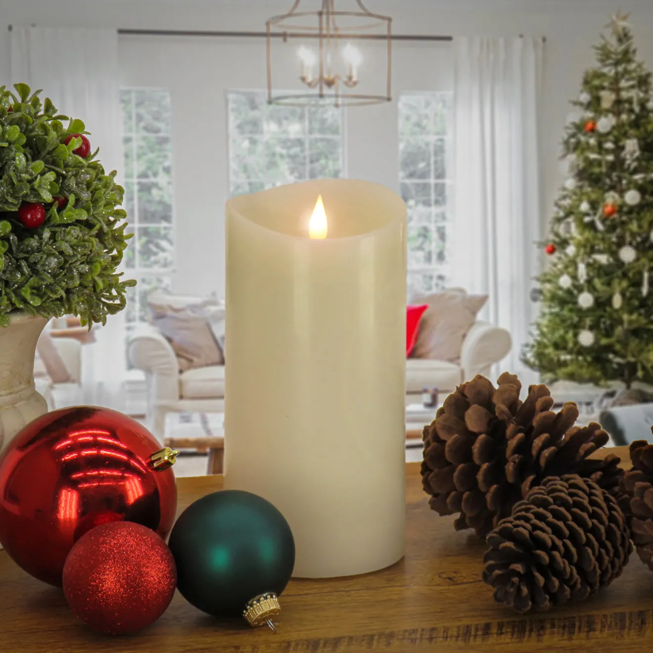 Best 4 in. by 8 in. HGTV Home Collection Flameless Heritage Pillar Candle, Ivory Decorative Accents