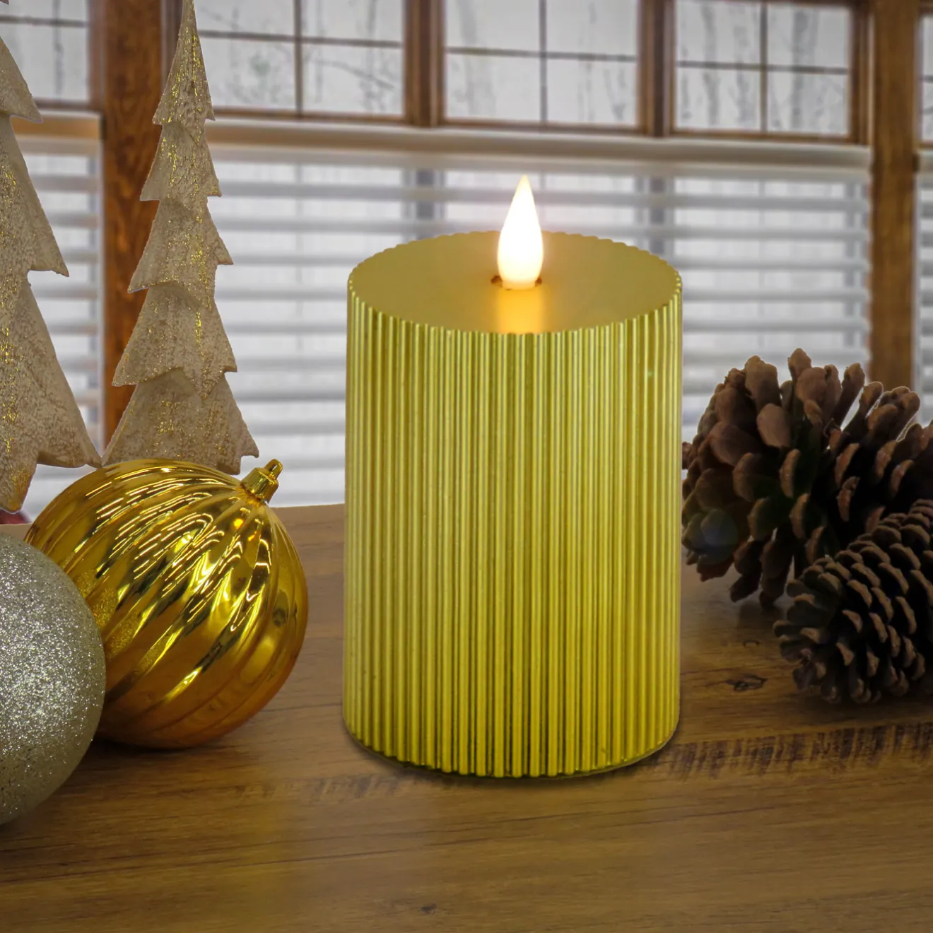 Best 5 in. by 7 in. HGTV Home Collection Flameless Georgetown Pillar Candle, Gold Decorative Accents