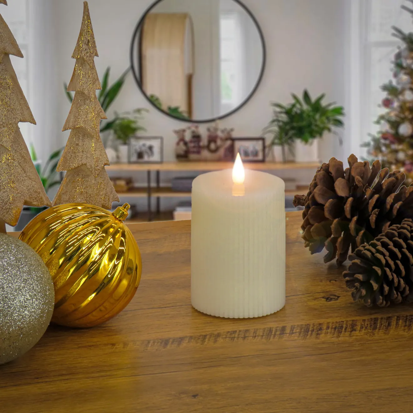 Best 3 in. by 5 in. HGTV Home Collection Flameless Georgetown Pillar Candle, Ivory Decorative Accents