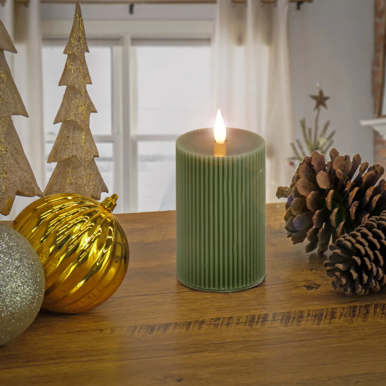 Online 3 in. by 9 in. HGTV Home Collection Flameless Georgetown Pillar Candle, Dk Green Decorative Accents