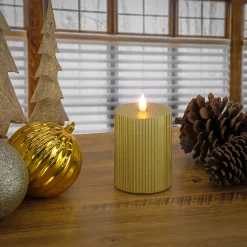 Discount 3 in. by 5 in. HGTV Home Collection Flameless Georgetown Pillar Candle, Gold Decorative Accents